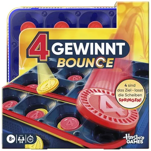 4 Gewinnt Bounce - Deutsche Version - Gesellschaftsspiel für schnelle Partien mit springenden Scheiben, ideal für Familien und unterwegs. Einfach zu erlernen und in weniger als 10 Minuten spielbar.