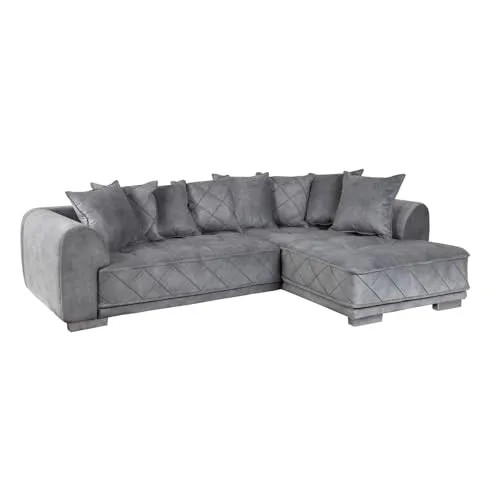 Riess-Ambiente Ecksofa DECADENCIA 320 cm silbergrau - Ecksofa in L-Form mit 8 Kissen, beidseitig montierbarer Ottomane und pflegeleichtem Samtbezug für höchsten Komfort und modernes Design.