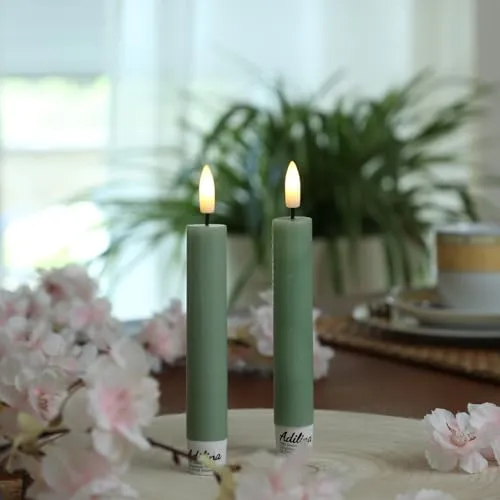 LED Stabkerzen Tafelkerzen Spitzkerzen Echtwachs Rustik Optik H: 16cm grün 2St
