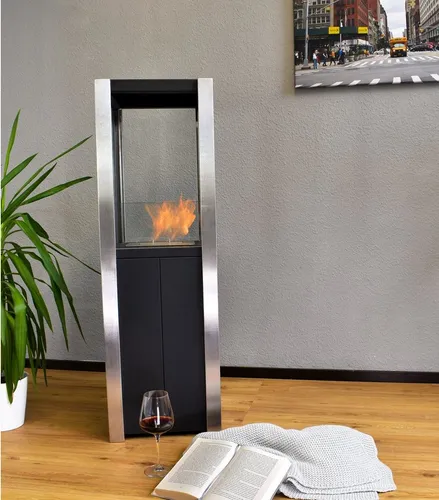 GLOW FIRE Echtfeuer-Dekokamin Ethanolkamin Stockholm Bioethanol Kamin, Kaminofen mit 2 KW Heizleistung, Ethanol Standkamin mit 7h Brenndauer