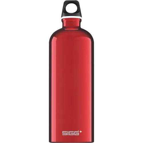 SIGG Alu Trinkflasche Traveller Rot - 1L - Klimaneutrale Trinkflasche für kohlensäurehaltige Getränke, auslaufsicher und federleicht. Ideal für Outdoor-Aktivitäten und 100% BPA-frei.