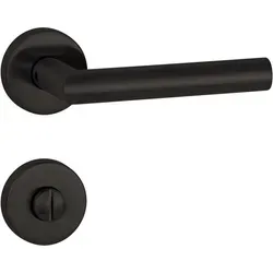 ROS.GRT.1802WC Smoke Black - Elegante Bad-Drückergarnitur 1802 BASIC 02 mit stilvollen Rosetten, ideal für moderne Türen. Robuste Bauweise und anpassbare Türstärken für eine perfekte Passform.