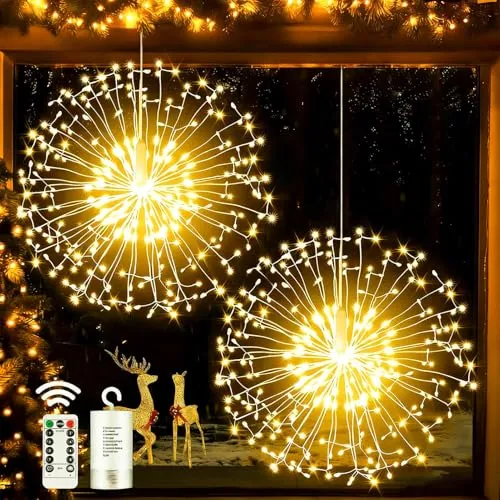Joycome Leuchtkugel Weihnachten 2 Stück mit Fernbedienung - Batteriebetriebene 198 LED Weihnachtsbeleuchtung für Innen und Außen, wasserdicht und flexibel, mit 8 Modi und Timerfunktion. Ideal für festliche Dekorationen und einfach zu bedienen.
