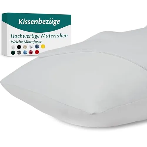 Kissenbezug 40x70 – Mikrofaser Oeko-TEX Zertifiziert – Grau – 2er Set Kopfkissenbezug für Kissen 40 x 70 Weich & Atmungsaktiv – Kissenbezüge Hypoallergen Waschbar mit Verdecktem Reißverschluss