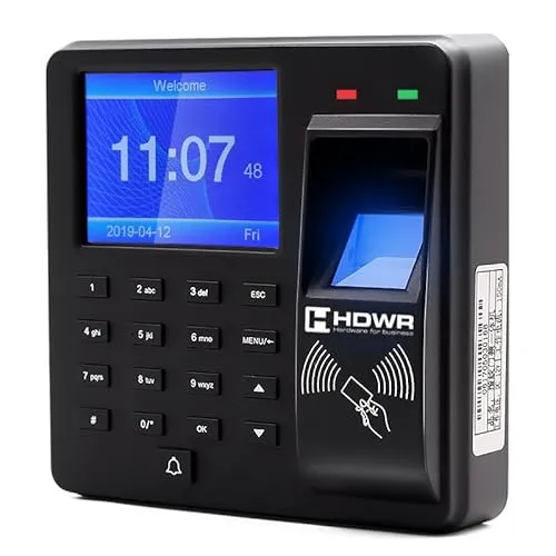 HDWR CTR10 Zeiterfassungssystem - Biometrisch, RFID, Passwortverifizierung - Echtzeituhren mit dreifacher Autorisierung für erhöhte Sicherheit und Flexibilität, ideal für Unternehmen mit bis zu 1000 Mitarbeitern.