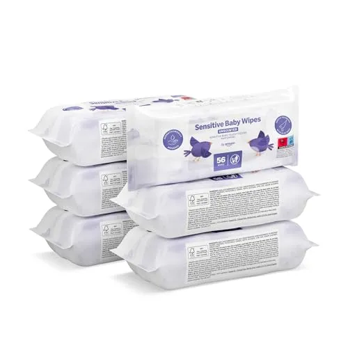 by Amazon Sensitive Babytücher, Unparfümiert, 336 Feuchttücher, 6er-Packung á 56 Stück