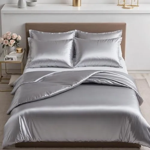 Cozyor Satin Bettwäsche 135x200 extra dick und weich mit Reißverschluss, hellgrau Moonlight - Edler Satin Bettbezug 135x200 cm, pflegeleicht und langlebig. Der praktische Reißverschluss sorgt für einfachen Wechsel. Kombiniere mit weiteren Cozyor-Heimtextilien für ein perfektes Wohnambiente.
