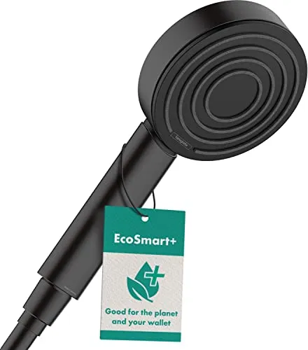 hansgrohe Pulsify S Handbrause 105mm - Mattschwarz, EcoSmart 5,7l/min - Handbrause mit 105 mm Durchmesser und PowderRain-Strahlart, energieeffizient durch EcoSmart-Technologie und einfach zu reinigen dank QuickClean.