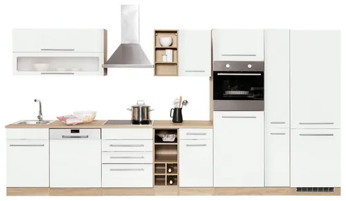 Küchenzeile KOCHSTATION "KS-Eton" in Weiß, 390cm - Moderne Küchenzeile für das Herzstück Ihres Zuhauses, mit durchdachtem Design und verstellbaren Einlegeböden, ideal für individuelles Kochen und kreatives Gestalten.