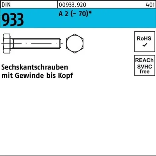 100er PACK(Stk)  000933920000060080 Sechskantschraube DIN 933 VG M 6 x 80 A 2 (-