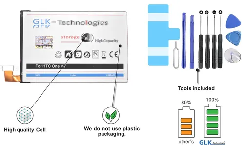 GLK Akku für HTC One M7 M 7 801n BN07100 35H00207-01M Batterie PRODUKT /  P R O