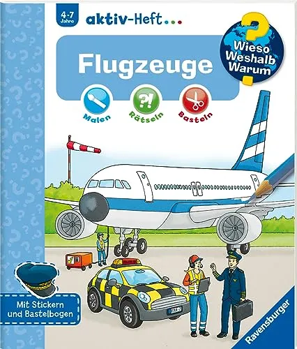 Wieso? Weshalb? Warum? aktiv-Heft - Flugzeuge (Malen, rätseln, basteln ab 4 Jahre - mit Stickern und Bastelbogen): Malen - Rätseln - Basteln. Mit Stickern und Bastelbogen