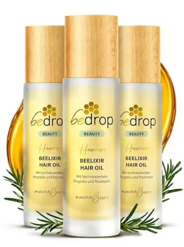 bedrop Beelixir Hair Oil - Haaröl mit Manuka Honig, Propolis & Rosmarin - 30ml 3er Set - Haaröl für geschädigtes Haar, angereichert mit Manuka Honig und Propolis für intensive Feuchtigkeit. Hergestellt in Deutschland unter höchsten Hygiene-Standards, nachhaltig verpackt und unterstützt Bienenprojekte.
