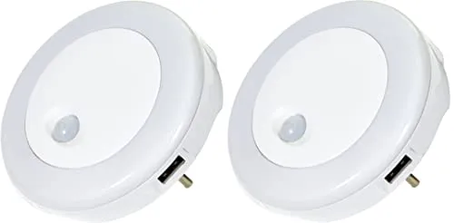 Northpoint LED Nachtlicht für die Steckdose Bewegungsmelder 2X seitlicher USB Ladeanschluss Warmweißes Buntes Licht (2 Stück)