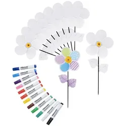Betzold Bastelnaturmaterial Bastelset Windrad-Blumen - Kreative Windräder selbst gestalten - Basteln, ideal für Kinder ab 3 Jahren, fördert Kreativität und motorische Fähigkeiten beim Gestalten bunter Windräder.