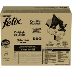 Felix Doppelt lecker Geschmacksvielfalt vom Land in Gelee 120g - Nassfutter für Katzen mit hochwertigem Fleisch, bietet eine köstliche Geschmacksvielfalt und sorgt für Freude bei jedem Bissen.