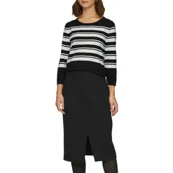 s.Oliver BLACK LABEL Streifenpullover schwarz - Casual Pullover mit atmungsaktivem Streifenmuster, ideal für stilvolle Alltagslooks. Größe 38, regular fit und taillenbedeckt.