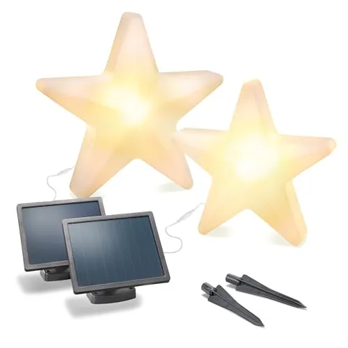 esotec LED Stern Solarleuchten 2er Set – Weihnachtssterne 39,5+55cm - Hochwertige Lampen für die Weihnachtsdeko im Freien – Diese Solar-Leuchtsterne setzen mit warm- und kaltweißem Licht dekorative Akzente und sind wetterfest für ganzjährigen Einsatz.