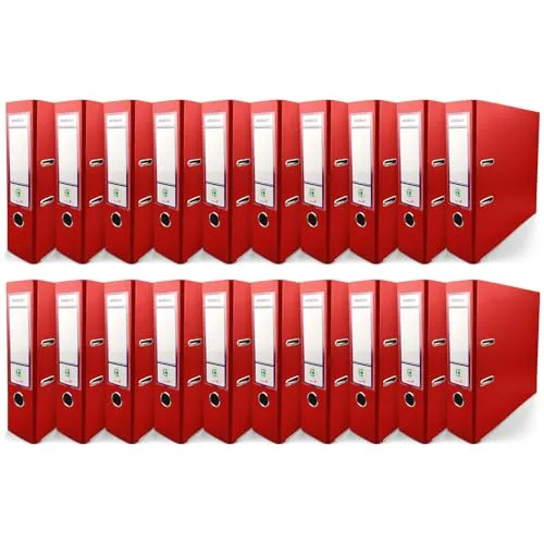 Netuno 20x Aktenordner Rot DIN A4 Ekobox 2-Ring-Mechanik Ringorder a4 8cm Kunststoff Ordner a4 breit Büroordner Plastikordner Briefordner a4 Ringmappe breiter Aktenordner PP-Ordner farbig