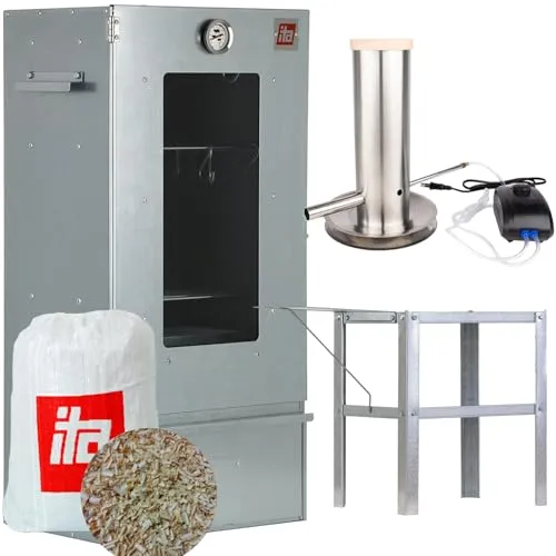 ITA Räucherofen 7000 - Premium Smoker Set mit Rauchgenerator - Smoker für Fleisch, Fisch, Käse & Gemüse, mit 3 Etagen und integriertem Thermometer für perfekte Ergebnisse - direkt vom Hersteller, EU-Qualität.