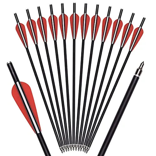 ELONG OUTDOOR Archery Armbrustbolzen 16 Zoll Fiberglas-Armbrustpfeile mit Flacher Nocke ersetzt Pfeilspitzen für die Outdoor-Jagd (12 Stück)