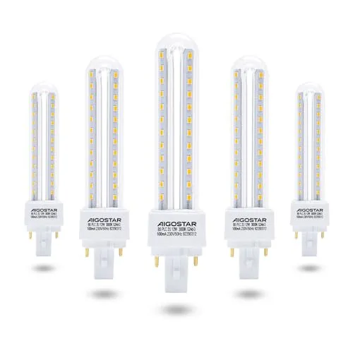 Aigostar Led Warmweiß 12W PLC G24 Leuchtmittel Mains Birne Lampe 3000K 1180 Lumen Abstrahlwinkel 360 Grad 2U Glühbirnen 5 Stücke Energiesparsam