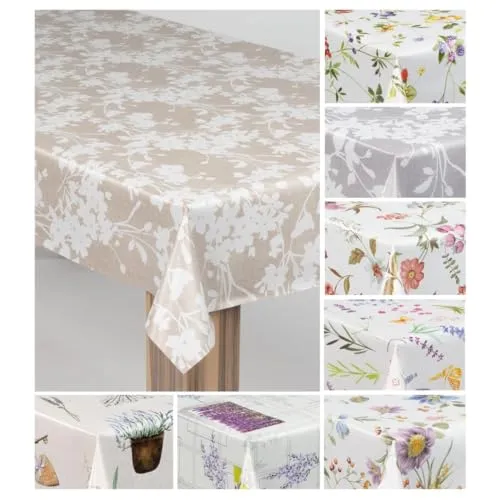 laro Wachstuch-Tischdecke Wachstischdecke Gartentischdecke, Muster:Blumenornament Beige Weiß, Größe:80x80