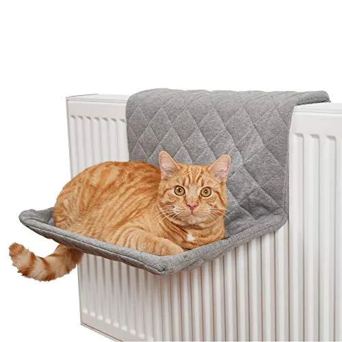 Piupet Katzen-Hängematte - Heizungsliege für Katzen bis 7kg - Haustier-Hängematten, idealer Rückzugsort mit flauschigem Kissen für maximalen Komfort und Sicherheit, passt an Heizkörper von 9 bis 12 cm.