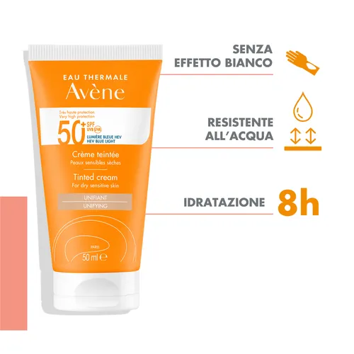 Avène Sonnencreme Getönt 50+ 50ml - Sonnenpflege für empfindliche Haut mit LSF 50+, spendet Feuchtigkeit und sorgt für einen ebenmäßigen Teint - ideal als Make-up-Unterlage.