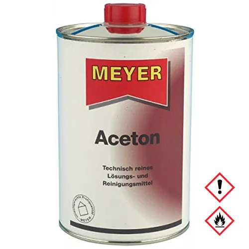 Aceton - 1 Liter Reinigungsmittel von MEYER Chemie - Hochwirksames Lösungs- und Reinigungsmittel, ideal für die Entfernung von Farben und Klebstoffen, vielseitig einsetzbar.