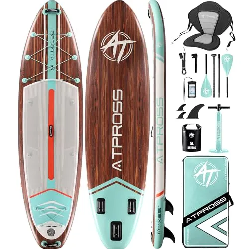 ATPROSS 350x89x15cm Inflatable Paddle Board - Extra breites 11'6"x35" aufblasbares Paddelboard für Erwachsene mit umfangreichem Zubehör. Ideal für Stabilität und Komfort beim Yoga, Angeln oder Surfen. Perfekt für alle Wasserbedingungen und leicht transportierbar.