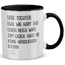 22Feels Tasse Tochter Geschenk Geburtstag 18 Jahre Kinder Abi Bachelor Weihnachten, Keramik, Made in Germany, Spülmaschinenfest, Zweifarbig schwarz|weiß