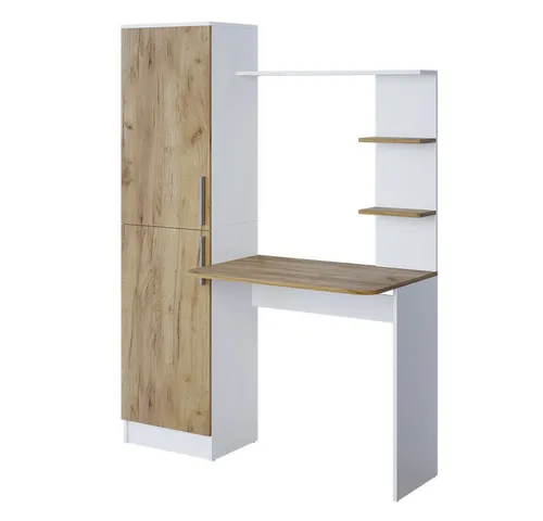Vicco Schreibtisch Tessa - Moderner Arbeitsplatz in Weiß/Goldkraft Eiche - Schreibtisch mit 2 Türen, modernem Design und kompakten Maßen (122.9 x 33.4 cm), ideal für kreative Arbeitsplätze oder Home Offices.