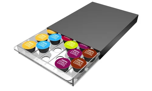 Tavola Swiss Kapselspender Cassetto für 30 Dolce Gusto-Kapseln - Praktischer Kapselspender für 30 Dolce Gusto-Kapseln aus robustem Kunststoff und Aluminium, ideal zur platzsparenden Aufbewahrung in der Küche.
