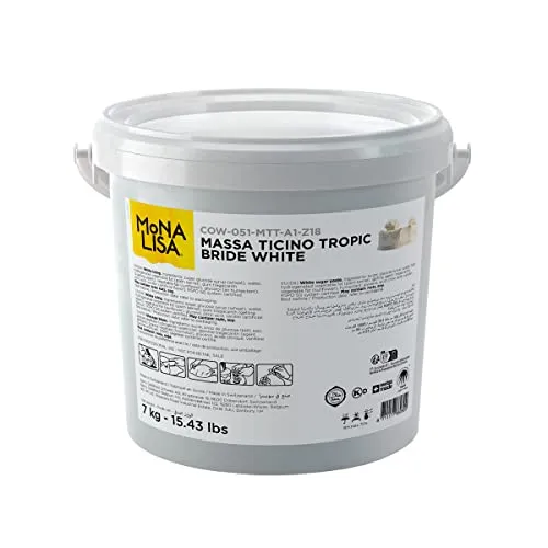 Massa Ticino Tropic Fondant Weiß 7kg | Hochwertige Zuckerpaste für Torten & Kuchen | Tropic Bride White von Mona Lisa | Vegan, zum Backen, Modellieren, Abdecken und Dekorieren