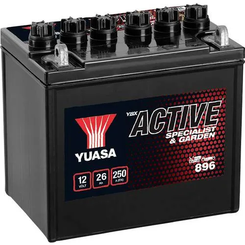 Yuasa Garden Autobatterie 12 V 26 Ah T4 (896) - Höchstleistung für Garteneinsatz - Kfz & Fahrrad - Ideal für Aufsitzmäher und Gartentraktoren, bietet ganzjährige Höchstleistung unter allen Bedingungen.