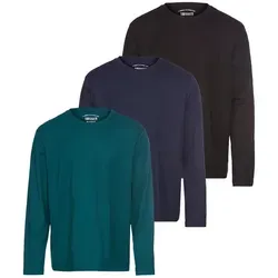 Langarmshirt "neue Farbe !" (3er-Pack) - Baumwolle, Gr. 64/66 (XXXL) - Langarmshirts für Männer im 3er-Pack, ideal für Freizeitaktivitäten. Hergestellt aus weicher Baumwolle für hohen Tragekomfort. Erhältlich in dk-grün, marine und schwarz.