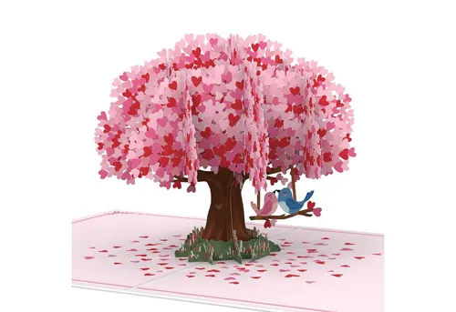 papercrush Glückwunschkarte Herzbaum mit Turteltauben Pop-Up Karte, 3D Hochzeitskarte, Handgemacht, Lasergeschnitten, Pop-Up