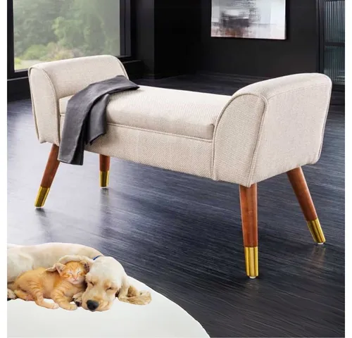 LebensWohnArt Sitzbank Elegante Sitzbank CAROLIN 90cm beige Strukturstoff Armlehnen