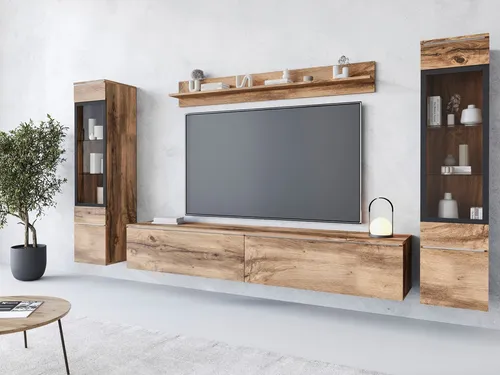 INOSIGN Wohnwand VERA II, Komplett-Set 4-St, 260 cm - Wohnzimmerschrank mit 2 Vitrinen, Lowboard und Wandregal, ideal für kleine Räume, griffloses Design und hochwertige Verarbeitung, bietet viel Stauraum und flexible Montageoptionen.