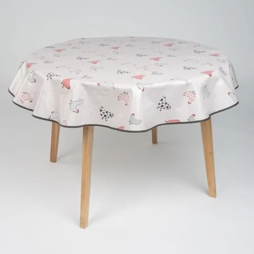 laro 140cm runde Wachstuch Tischdecke abwaschbar Wachstuchtischdecke mit Saum-Eingefasst-Paspelband, Muster:Hühnerparade Grau Rot Schwarz, Größe: Rund 140cm