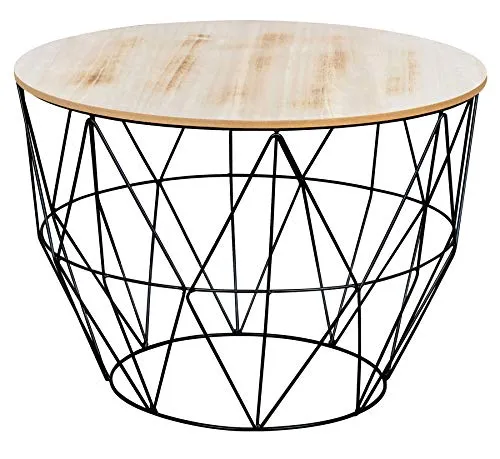 Levandeo® Couchtisch mit Drahtkorb, Schwarz - Moderner Beistelltisch im Industrial- und skandinavischen Stil mit abnehmbarem Deckel aus Mischholz und praktischem Eisenkorb, ideal für stilvolle Wohnräume.
