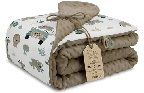 Babydecke Kuscheldecke 75x100 cm – Winterdecke mit Plüschstoff - Babydecken für Neugeborene, wendbar mit atmungsaktiver Baumwolle und weichem Plüsch – ideal für Kinderwagen, Bett oder unterwegs. Maschinenwaschbar und stilvolles Design.
