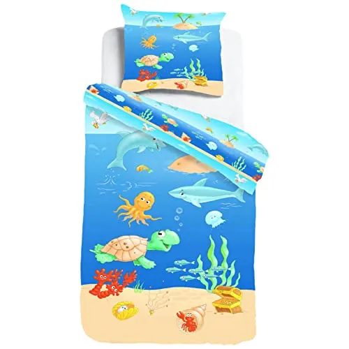 ESPiCO Kinderbettwäsche Lustige Meerestiere - Bettwäsche-Set aus 100% Baumwolle mit lustigen Meerestieren, atmungsaktiv und ideal für alle Jahreszeiten. Perfekt für eine komfortable Nachtruhe!
