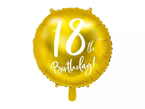 Balon foliowy 18th Birthday 45cm złoty PartyDeco 5902230720237