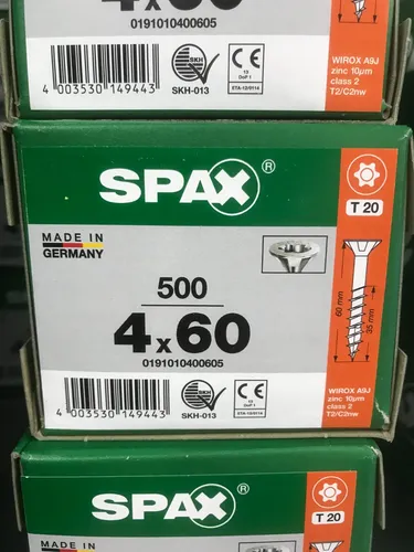SPAX Universalschrauben T20 Senkkopf WIROX 4 mm x 60 mm, 500 St. - Schrauben, Nägel, Dübel - Optimale Holzverbindungen mit WIROX-Beschichtung für hohen Korrosionsschutz und langlebige Befestigungen.