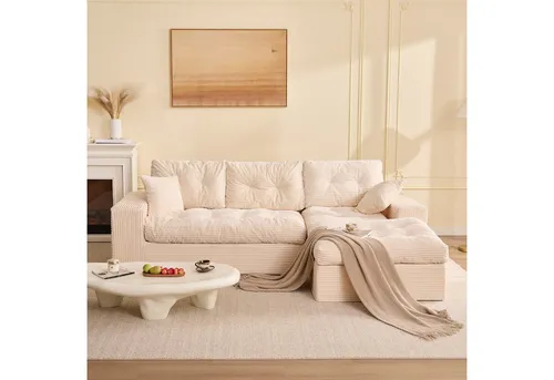 Litbird 3‑Sitzer Ecksofa Beige – Modulares Sofa mit Recamiere - Vielseitiges modulares Sofa für Ihr Wohnzimmer: Kombinierbar als Recamiere oder Ecksofa. Der hochwertige Cordstoff-Bezug sorgt für Komfort und Stil, während die tiefe Sitzfläche für entspannte Stunden einlädt. Sofort einsatzbereit ohne Montage!