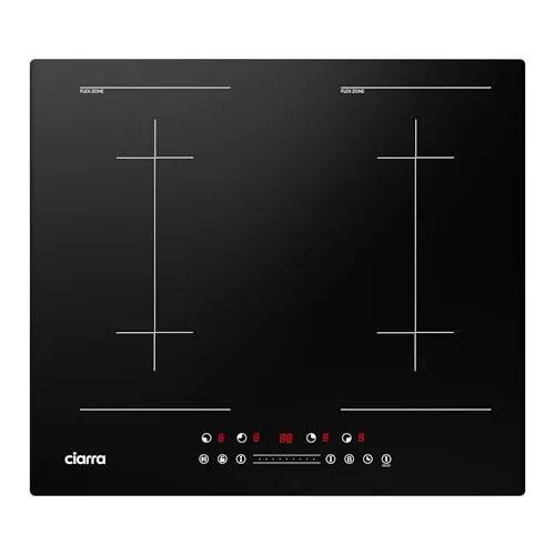 CIARRA CBBIH4BFF 4 Zonen Einbau Induktionskochfeld mit Zwei Flexzonen Power Booster Touch-Bedienung Kochfeld Induktion 4 Platten 9 Leistungsstufen Induktionskochplatte 60cm 7200W