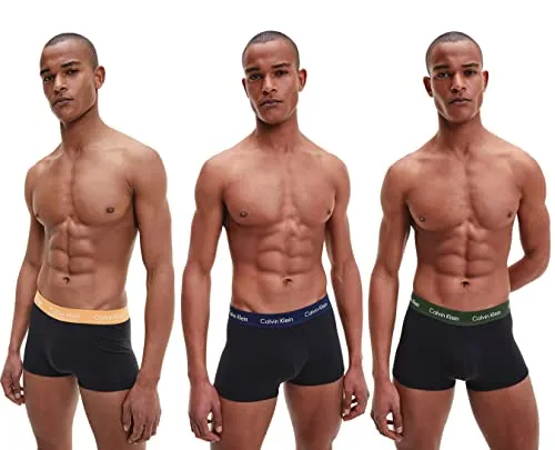 Calvin Klein Herren 3er-Pack Unterhosen mit niedriger Taille, Baumwoll-Stretch Retroshorts, Orange/Blue Shadow/Green, M