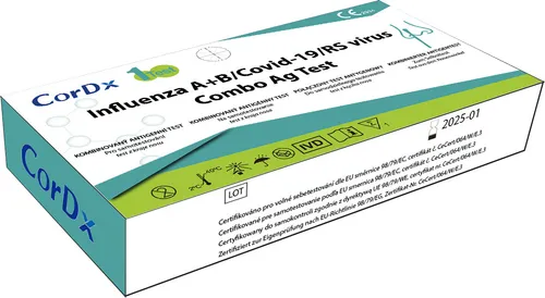 CorDx 4in1 SARS-CoV-2 & Influenza A/B & RSV Antigen Selbsttest - Combo Test Schnelltest Laientest  CE 2934 Covit Corona  + BLT Desinfektion
